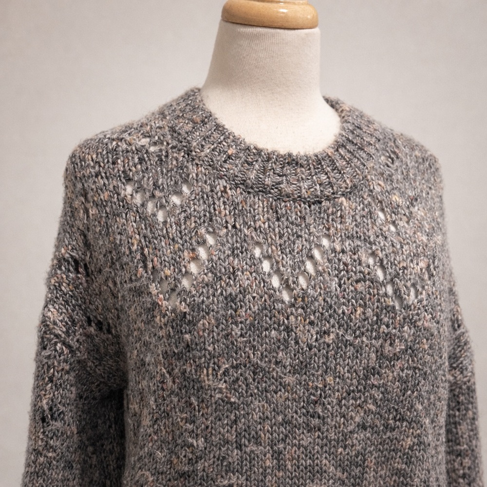Madewell Marled Gray Pointelle Sweater Balloon Sleeve Knit Pullover Size S - Picture 8 of 14